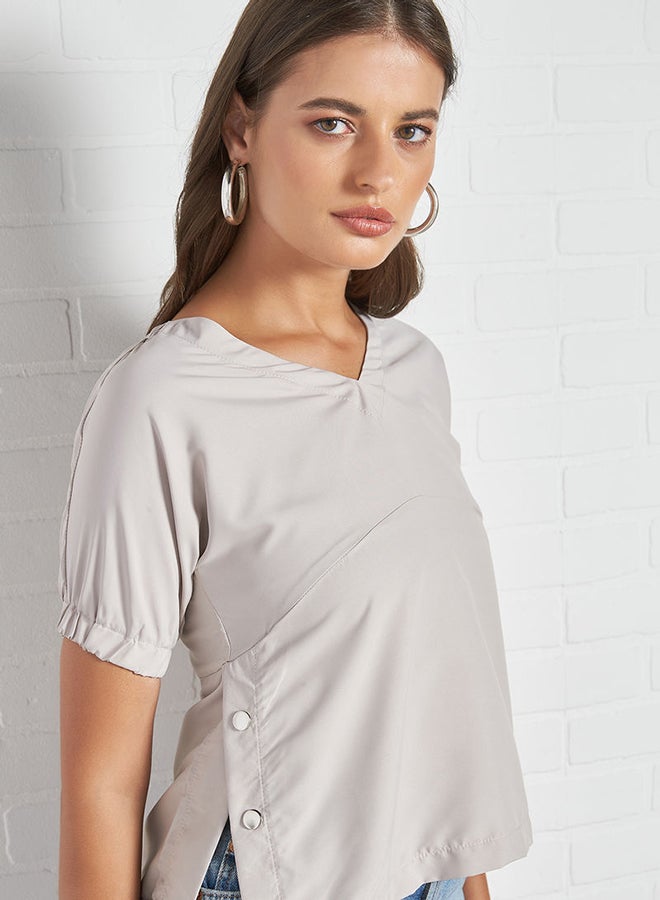 Aila V-Neck Casual Top Grey  - Image 4