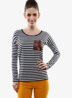 Stylish Round Neck Blouse Brown/White