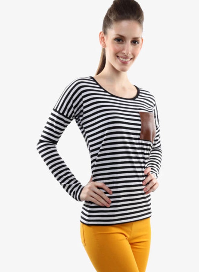 Miss Chase - Stylish Round Neck Blouse Brown/White - Image 1