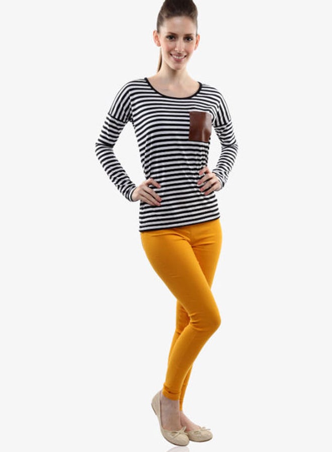Miss Chase - Stylish Round Neck Blouse Brown/White - Image 1