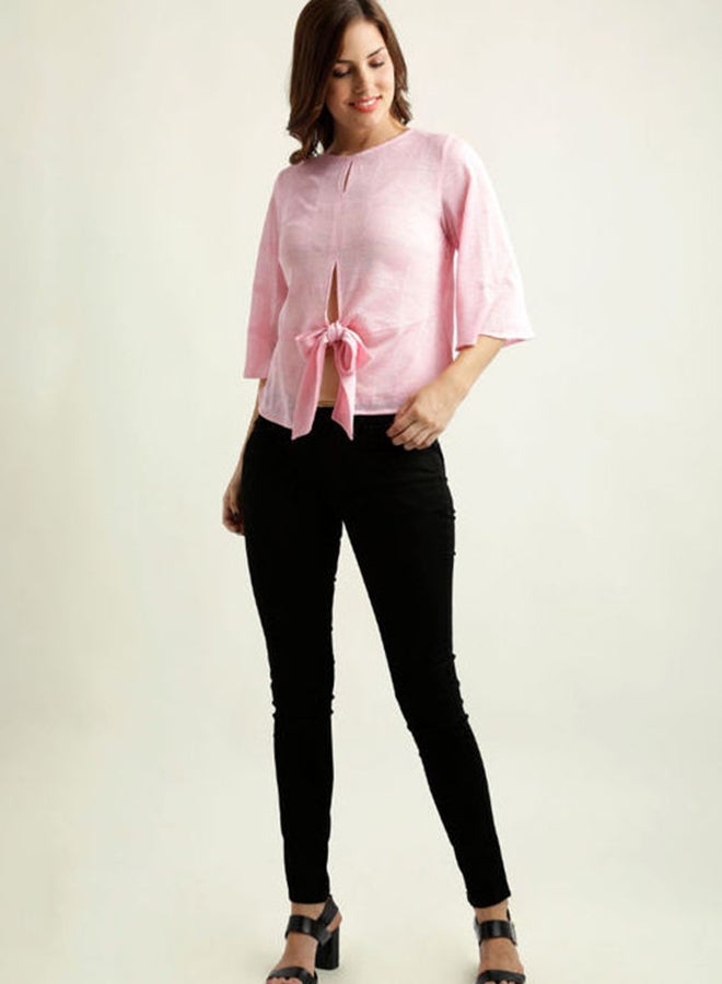 Miss Chase - Stylish Round Neck Blouse Pink - Image 1