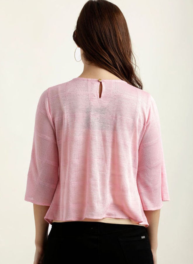 Miss Chase - Stylish Round Neck Blouse Pink - Image 1