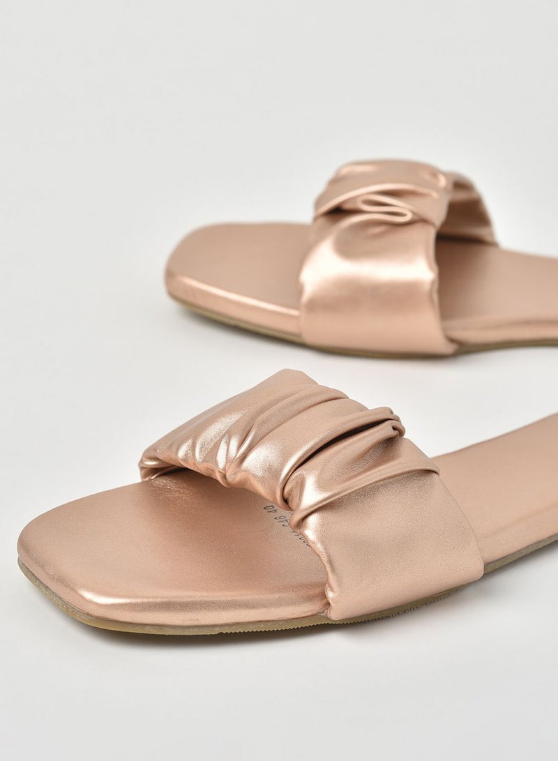 Ruched Strap Flat Sandals Rose Gold - v1657889594/N48024351V_3