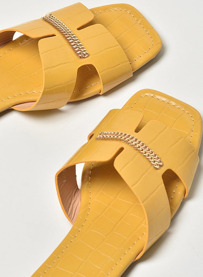 Jove - Broad Strap Flat Sandals Mustard - Image 1