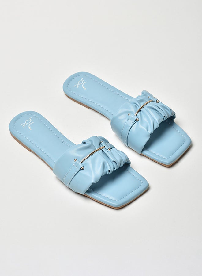 Jove - Ruched Broad Strap Flat Sandals Blue - Image 1