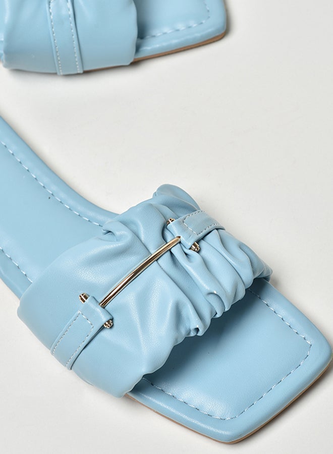 Jove - Ruched Broad Strap Flat Sandals Blue - Image 1
