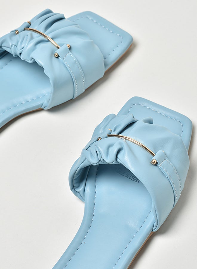 Jove - Ruched Broad Strap Flat Sandals Blue - Image 1