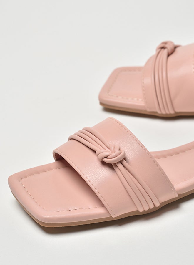 Knot Detail Broad Strap Square Toe Flat Sandals Pink - v1657889605/N48024567V_3