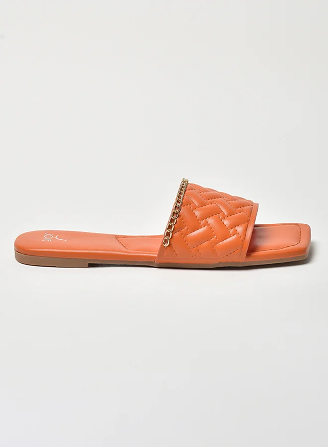 Jove Quilted Pattern Broad Strap Flat Sandals Orange
