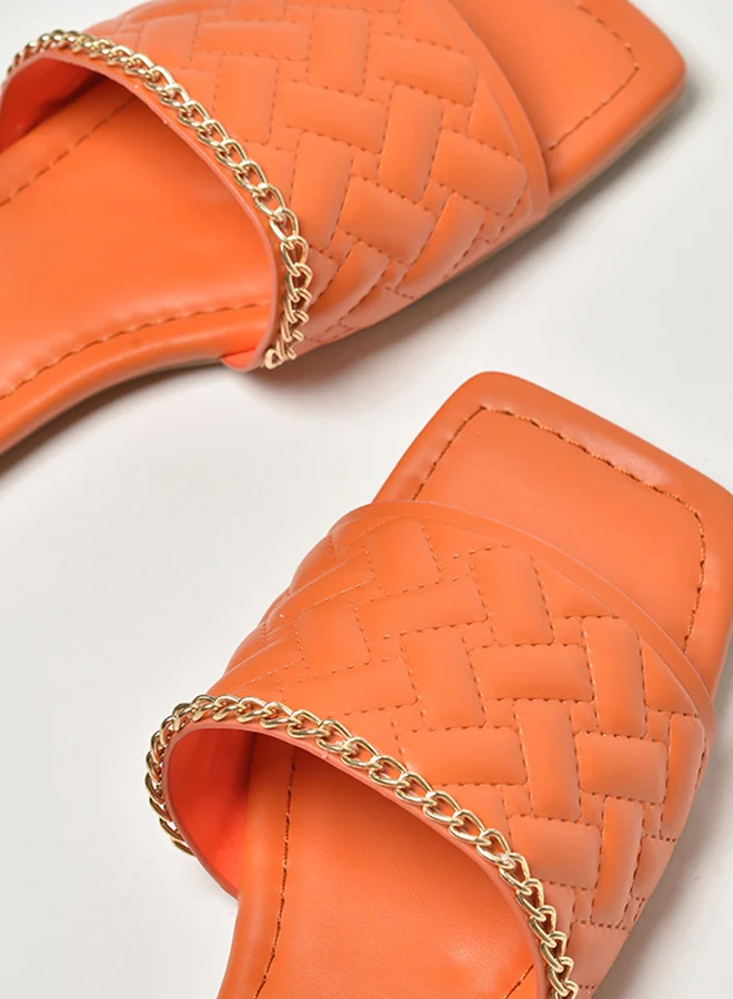 Jove Quilted Pattern Broad Strap Flat Sandals Orange