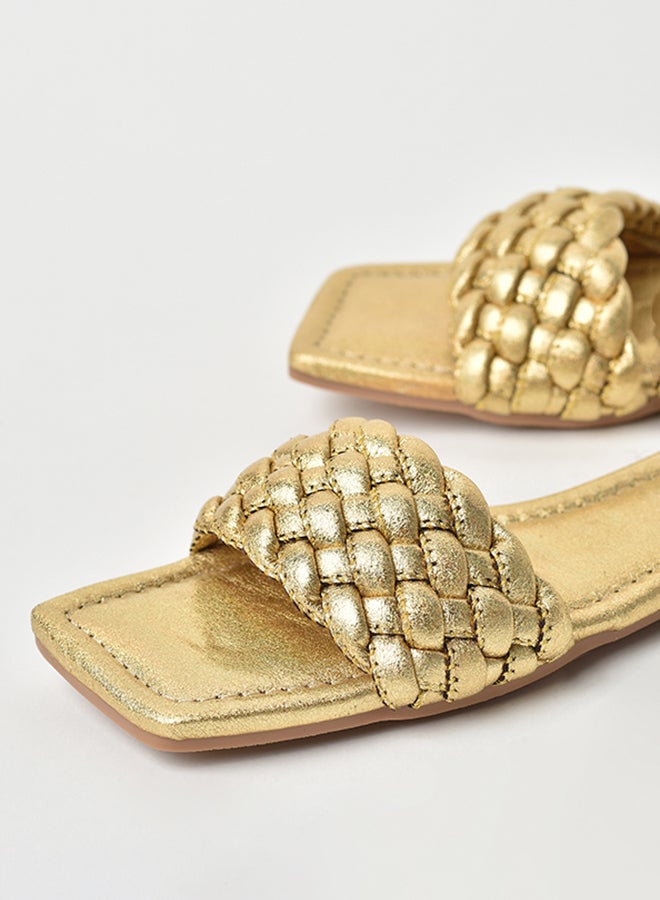 Aila - Slip-On Detail Flat Sandals Gold - Image 1