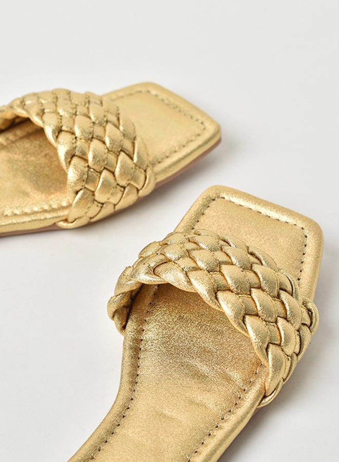 Aila - Slip-On Detail Flat Sandals Gold - Image 1