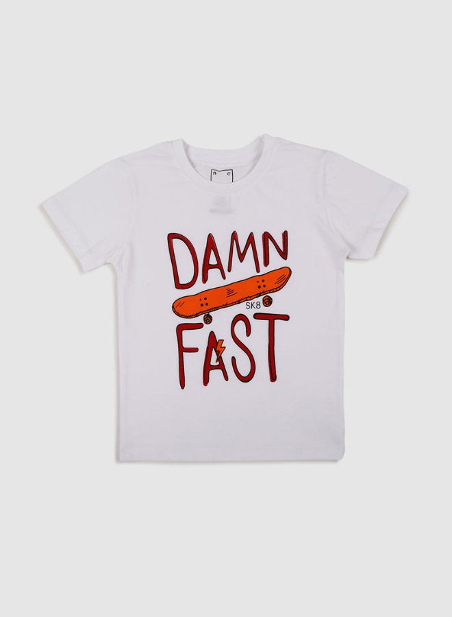 NEON Damn Fast Printed Casual Crew Neck T-Shirt White/Maroon  - Image 1