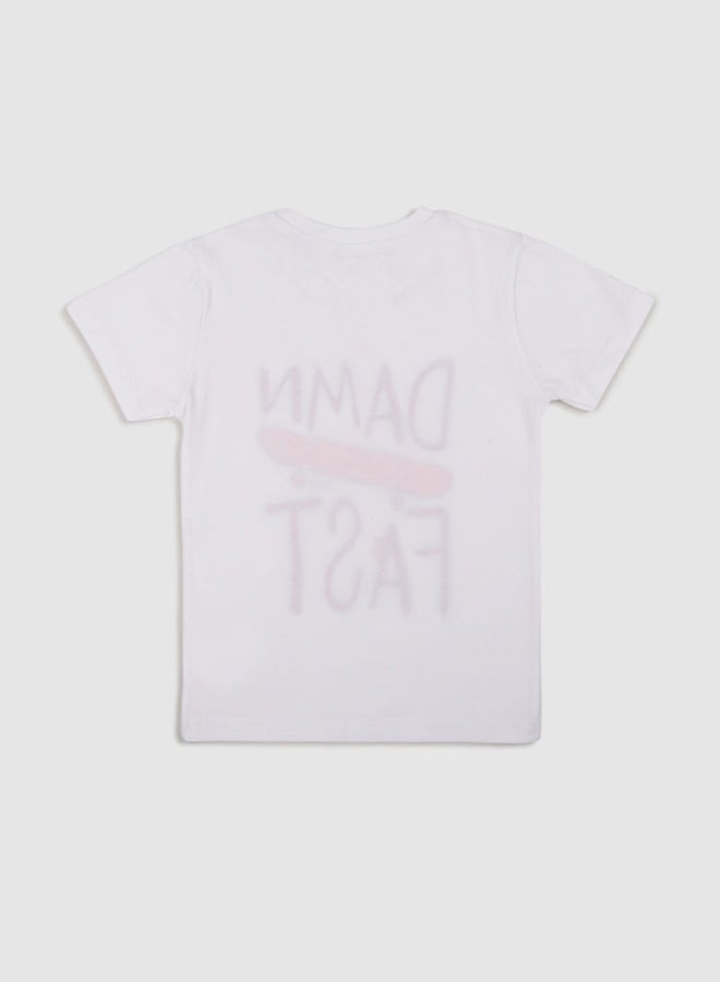 NEON Damn Fast Printed Casual Crew Neck T-Shirt White/Maroon  - Image 2