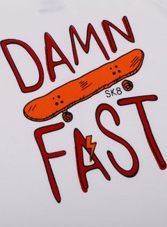 NEON Damn Fast Printed Casual Crew Neck T-Shirt White/Maroon  - Image 3