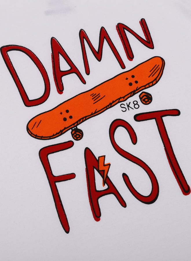 NEON Damn Fast Printed Casual Crew Neck T-Shirt White/Maroon  - Image 3