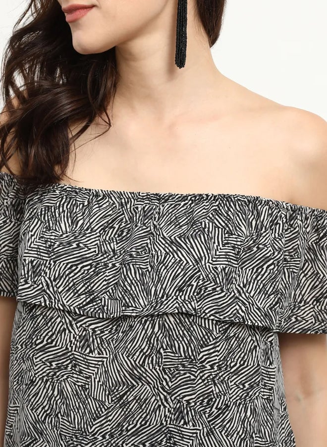 DRIP Off Shoulder Printed Top Black/White  - Image 2