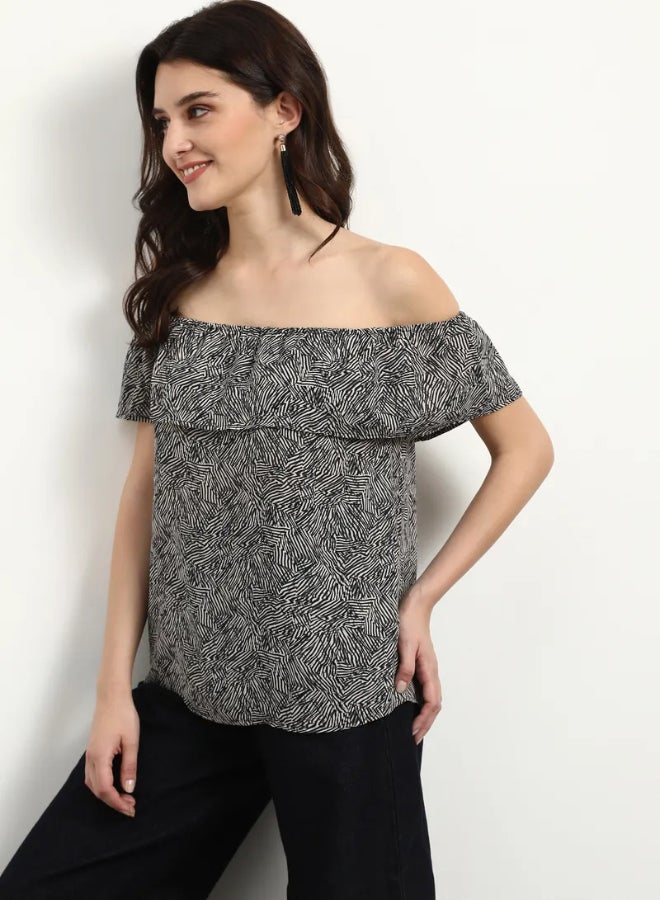 DRIP Off Shoulder Printed Top Black/White  - Image 3