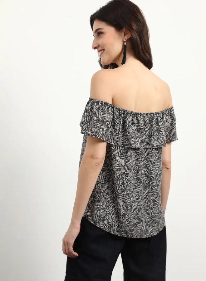 DRIP Off Shoulder Printed Top Black/White  - Image 4