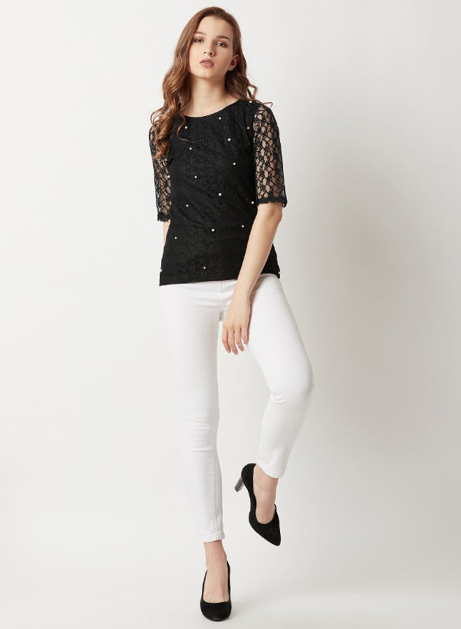 Miss Chase Analyze Your Weakness Pearl Detail Top Black  - Image 2