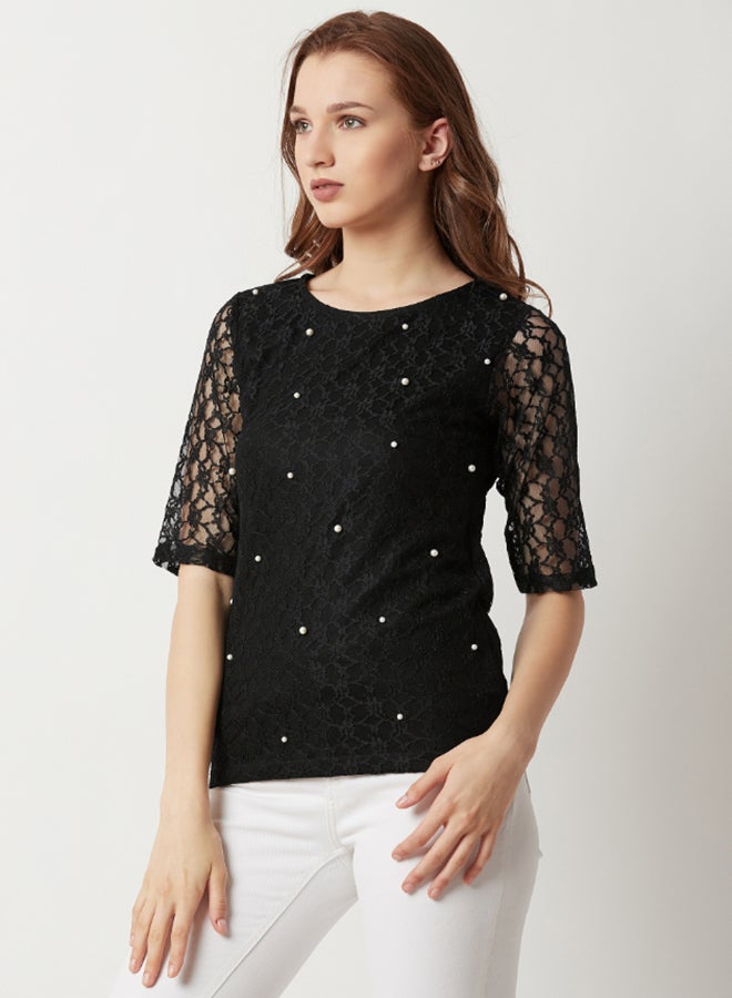 Miss Chase Analyze Your Weakness Pearl Detail Top Black  - Image 1