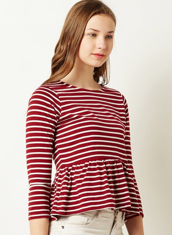 Miss Chase Just Your Type Monochrome Top Maroon/White  - Image 1