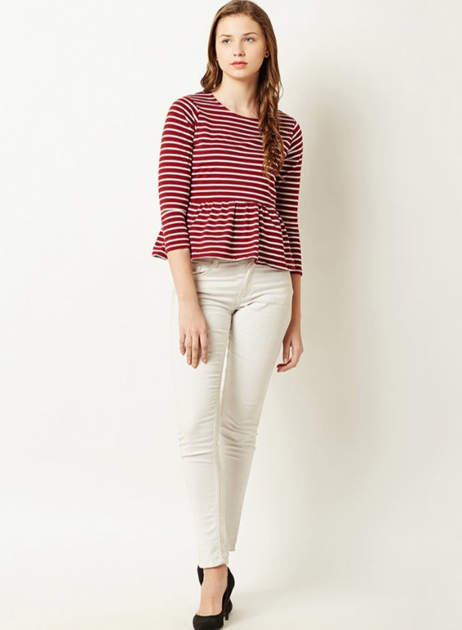 Miss Chase Just Your Type Monochrome Top Maroon/White  - Image 3