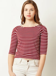 Look At The Stripes Back Buttoned Up Crop Top Maroon/White