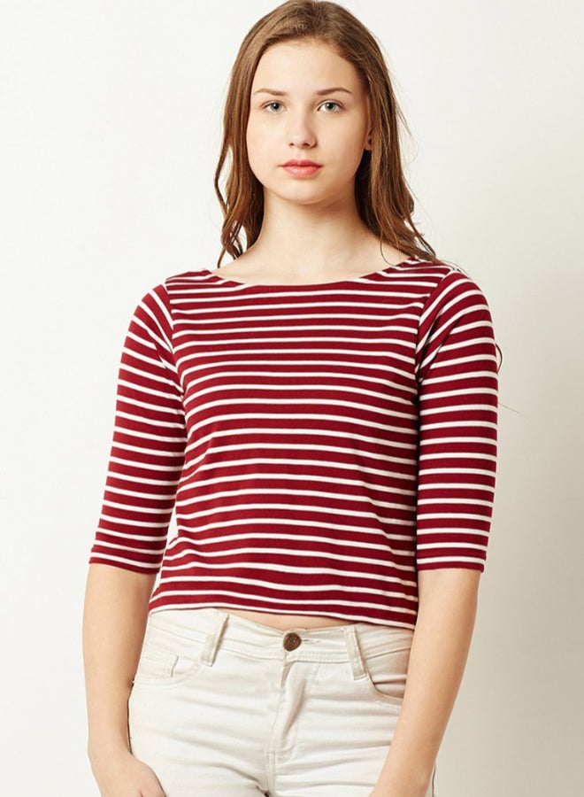 Miss Chase - Look At The Stripes Back Buttoned Up Crop Top Maroon/White - Image 1