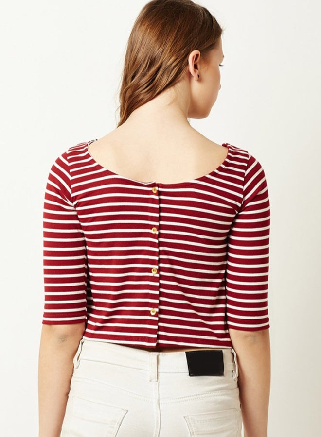Miss Chase - Look At The Stripes Back Buttoned Up Crop Top Maroon/White - Image 1
