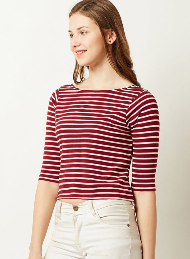 Miss Chase - Look At The Stripes Back Buttoned Up Crop Top Maroon/White - Image 1
