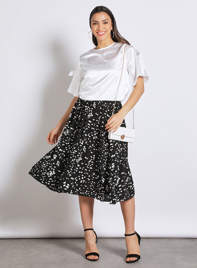 Aila - Long  Floral Chiffon A Line Skirt Navy Print - Image 1