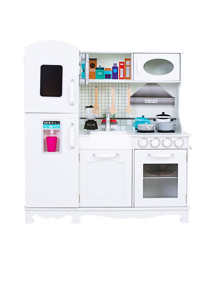 XIANGYU - Wooden Authentic Detailing Rich Unique Design Pretend Kitchen Play Set - White/Grey/Black 95x30x103cm - Image 1