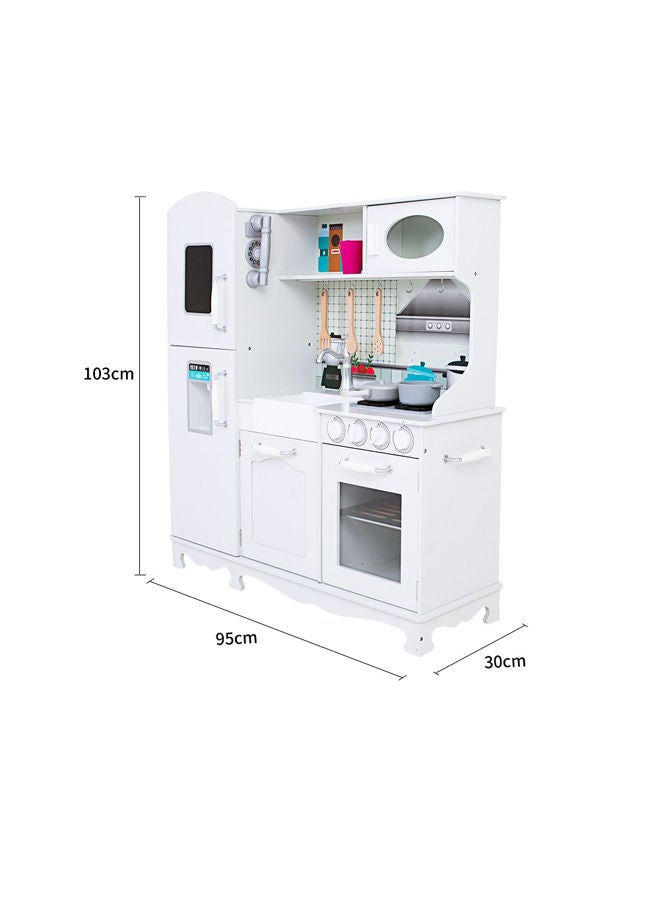 XIANGYU - Wooden Authentic Detailing Rich Unique Design Pretend Kitchen Play Set - White/Grey/Black 95x30x103cm - Image 1