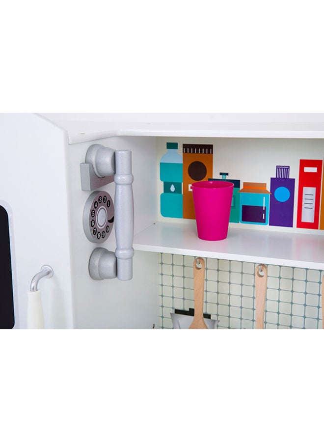 XIANGYU - Wooden Authentic Detailing Rich Unique Design Pretend Kitchen Play Set - White/Grey/Black 95x30x103cm - Image 1