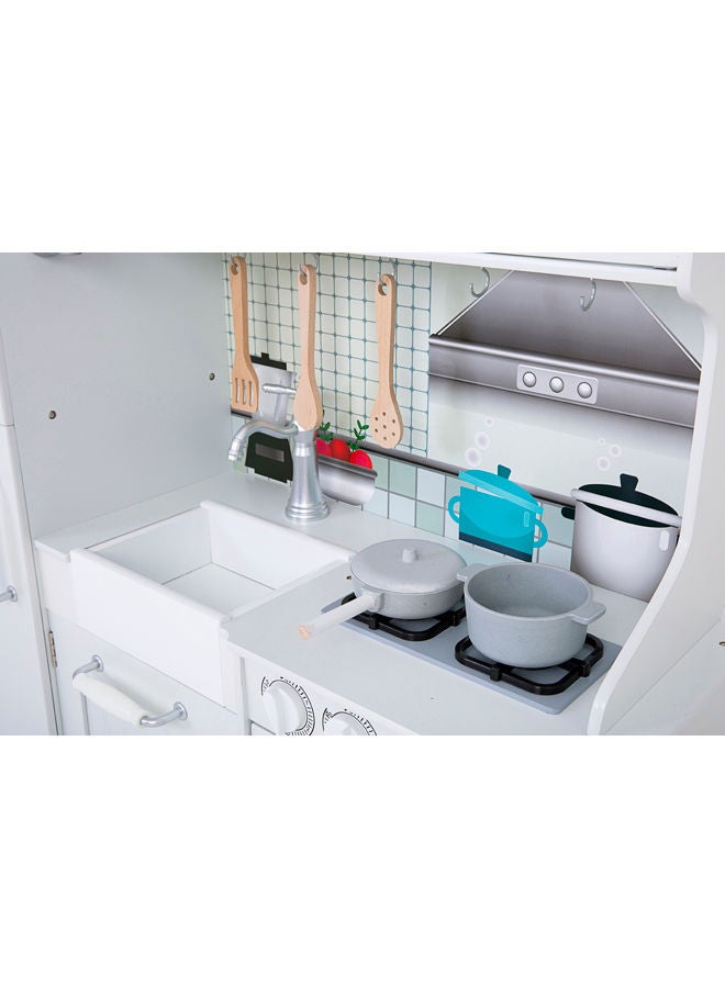 XIANGYU - Wooden Authentic Detailing Rich Unique Design Pretend Kitchen Play Set - White/Grey/Black 95x30x103cm - Image 1