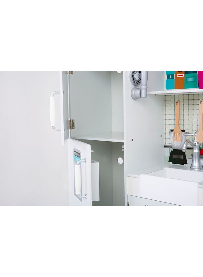 XIANGYU - Wooden Authentic Detailing Rich Unique Design Pretend Kitchen Play Set - White/Grey/Black 95x30x103cm - Image 1