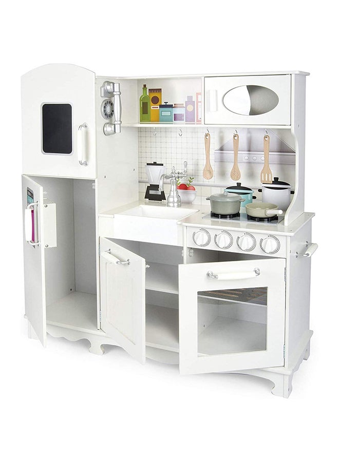 XIANGYU - Wooden Authentic Detailing Rich Unique Design Pretend Kitchen Play Set - White/Grey/Black 95x30x103cm - Image 1
