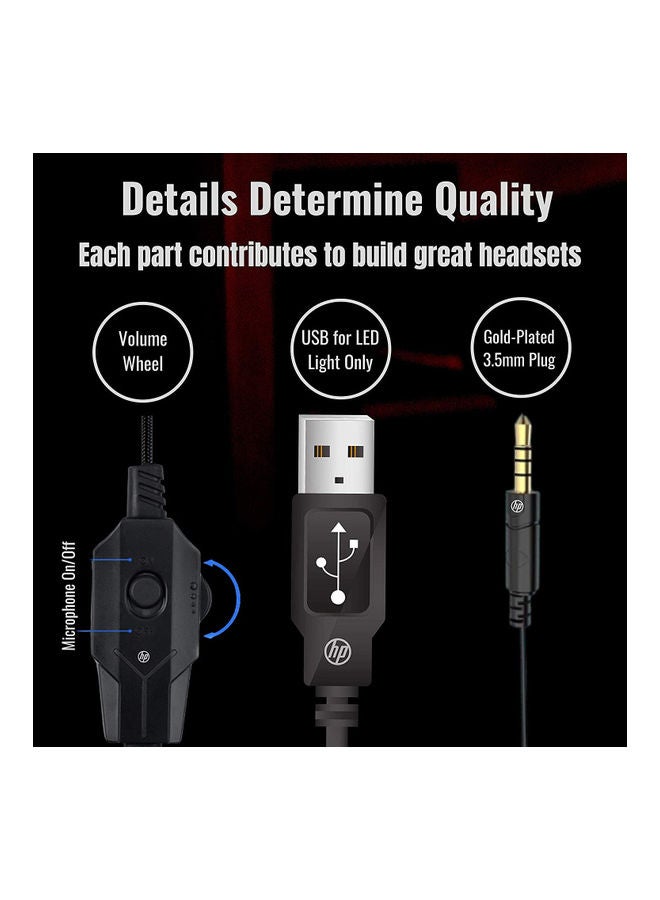 HP - HP H220 Over Ear Wired Deep Bass Gaming Headset with LED Lights and Noise Cancelling Mic for Computers and Multiple Gaming Consoles, - Image 1