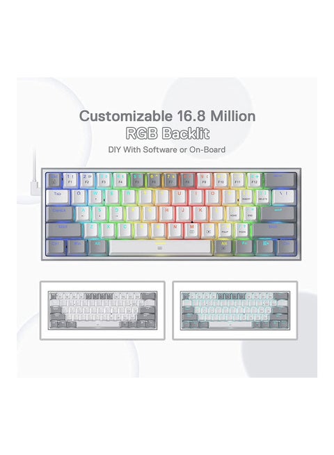 FIZZ K617 60% Mechanical Keyboard, Red Key Switches, Hot-Swappable, Detachable Type-C Cable, Pro Software Customizable RGB, Full Rollover 61-Keys, White/Gray | K617-RGB