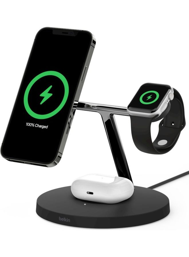 belkin Boost Charge Pro 3-In-1 Wireless Fast Charger With MagSafe Black - Image 1