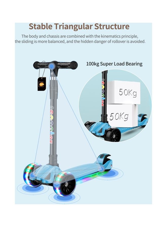 كيدل سكوتر مضيء بدواسة وتصميم قابل للطي مع عجلات وامضة وموسيقى أزرق - Image 4