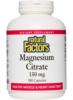 natural Factors Magnesium Citrate Dietary Supplement 150mg - 180 Capsules 