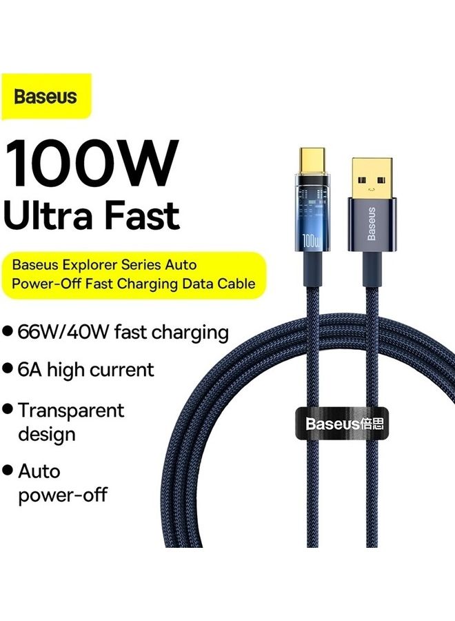 Baseus 100W USB To Type-C Explorer Series Auto Power-Off Fast Charging Data Cable for Huawei, Honor, Xiaomi and all Type C Devices 6A,1m, Blue - Image 2