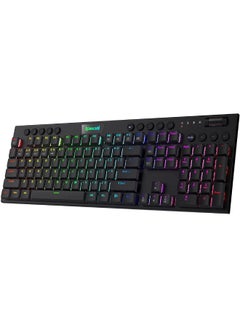 لوحة مفاتيح حورس ميكانيكية لاسلكية طراز K618 من ريدراجون بإضاءة RGB، بثلاثة أوضاع اتصال بلوتوث/ بتردد 2.4 جيجاهرتز/ وسلكية رقيقة للغاية بتصميم بسيط للألعاب باتصال لاسلكي بدون تأخير وبأزرار تحكم مخصصة للوسائط ومفاتيح خطية من النوع الأحمر