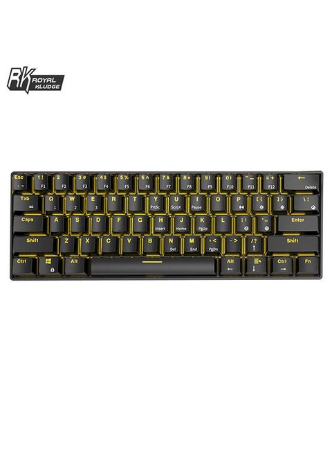 RK61 61-Key Yellow Backlight Bluetooth/2.4G Wireless/USB Wired Three Modes Tablet Computer Mobile Office Gaming Keyboard