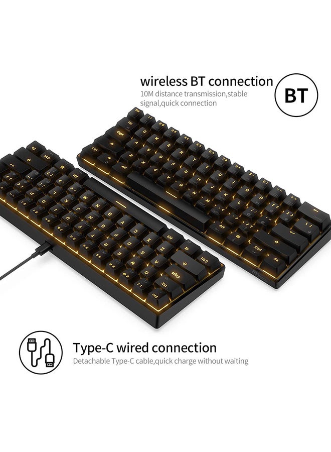 Royal Kludge - RK61 61-Key Yellow Backlight Bluetooth/2.4G Wireless/USB Wired Three Modes Tablet Computer Mobile Office Gaming Keyboard - Image 1