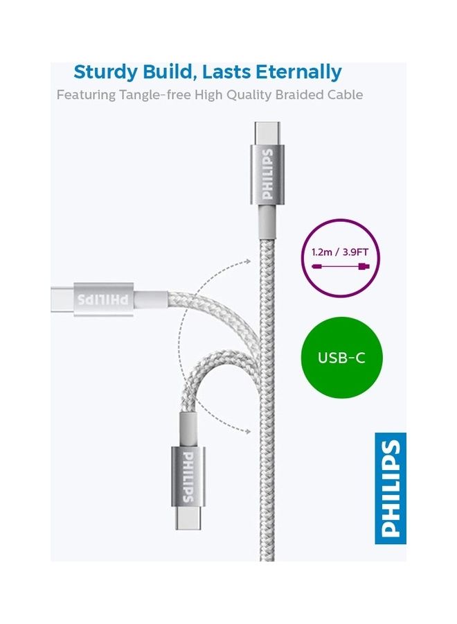 Philips USB- A to USB-C Braided Cable 1.2 meter Silver  - Image 2