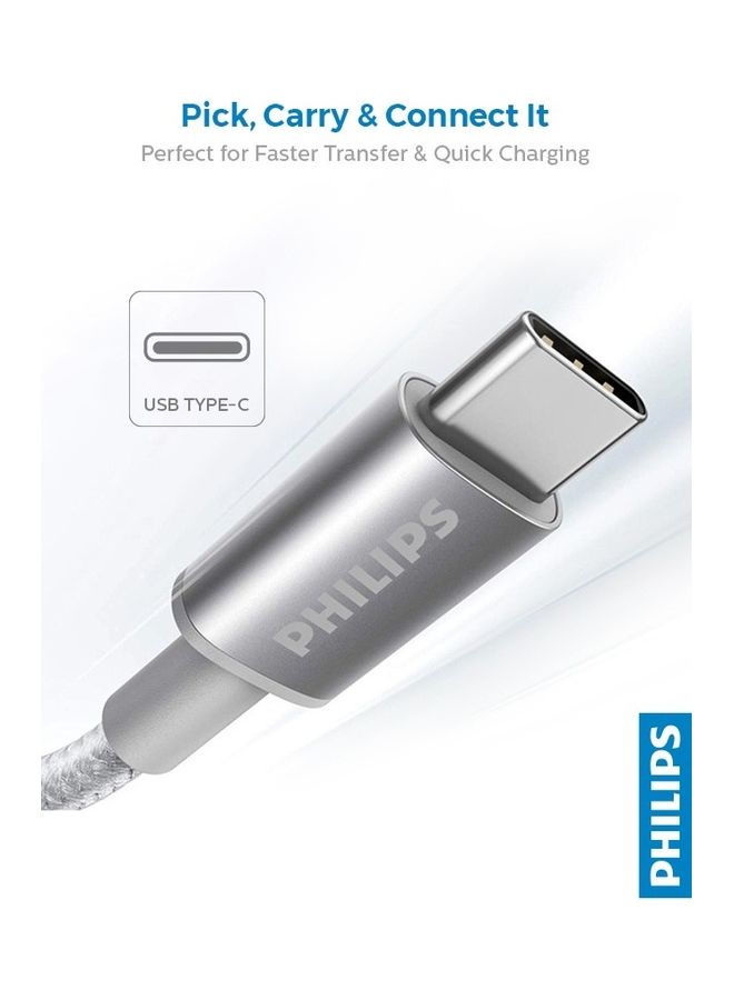 Philips USB- A to USB-C Braided Cable 1.2 meter Silver  - Image 3