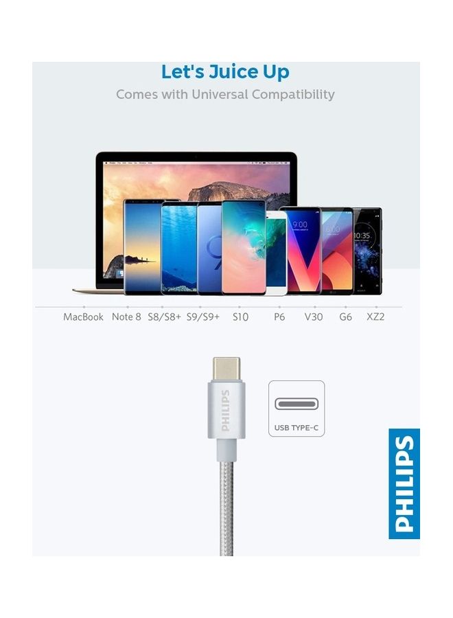 Philips USB- A to USB-C Braided Cable 1.2 meter Silver  - Image 5